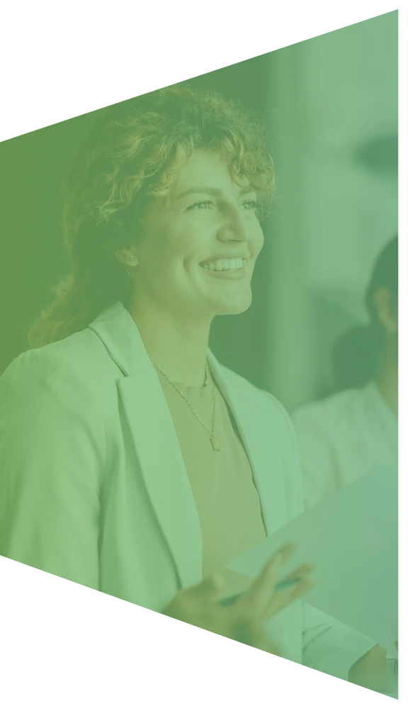 Woman working with team and smiling