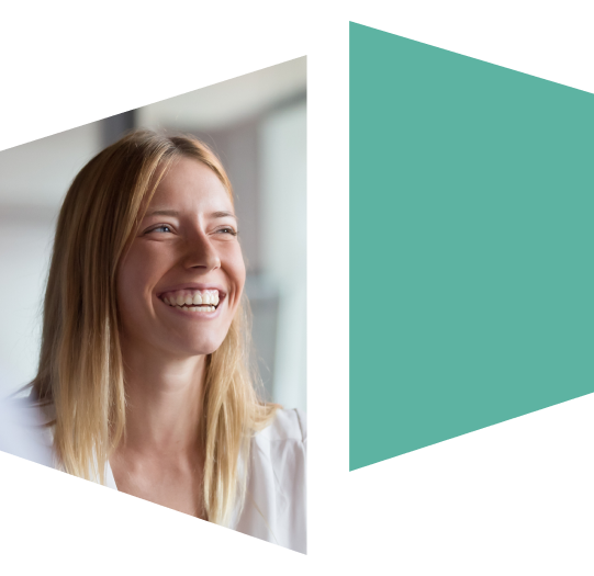 Smiling professional woman masked in gateway shapes