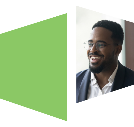 Smiling professional man masked in gateway shapes
