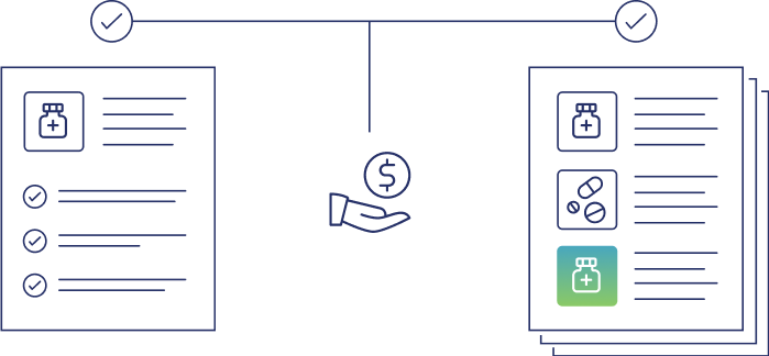 Product illustration representing basic and enhanced drug rebate options